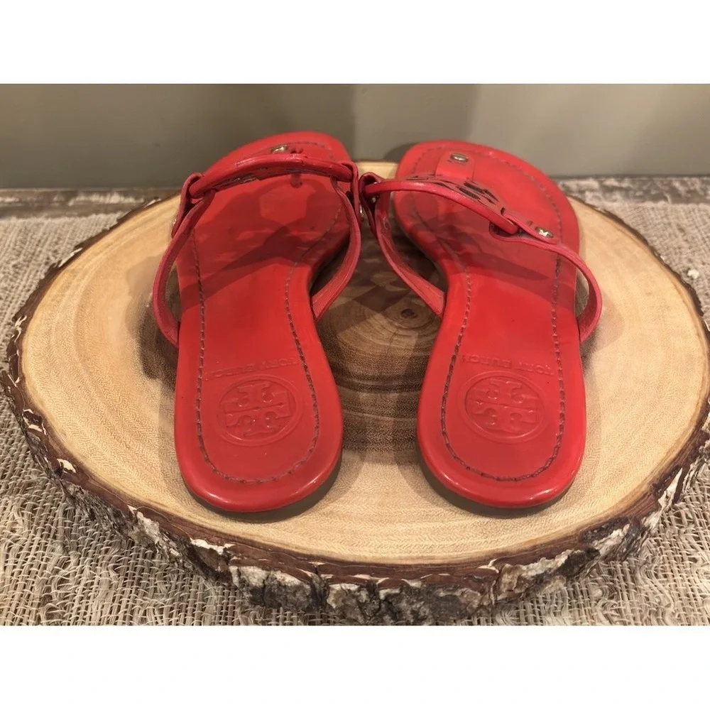 Tory Burch Miller Orange Patent Leather Logo Sandals Size 6‎ 1/2